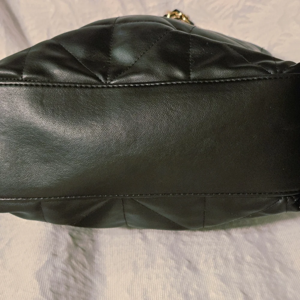 A New Day Black Quilted Vegan Leather Ruched Hobo Pouch Small Shoulder Bag